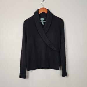 Ralph Lauren Black Merino Wool Angora Cashmere Crossover Sweater Large